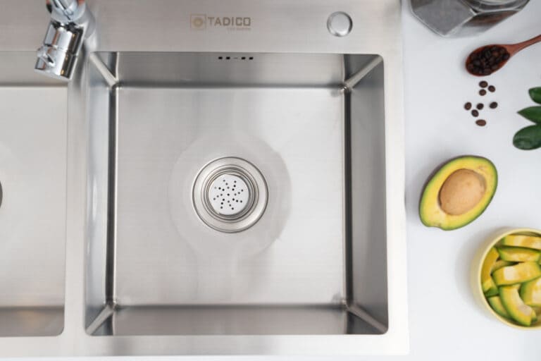 Hình ảnh thực tế chậu đúc 2 hố Tadico LUX.C.82.45.3.MB2