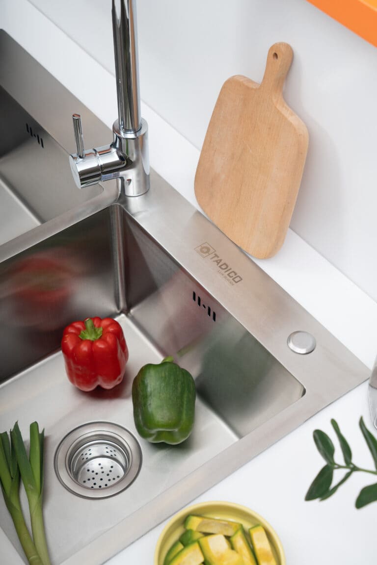 Hình ảnh thực tế chậu bếp đúc 2 hố Tadico LUX.C.82.45.3.MB2