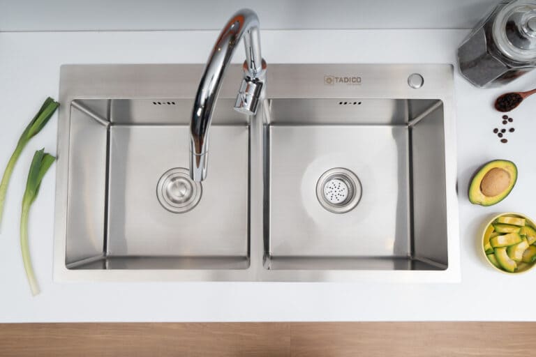 Hình ảnh thực tế chậu bếp 2 hố đúc Tadico LUX.C.82.45.3.MB2