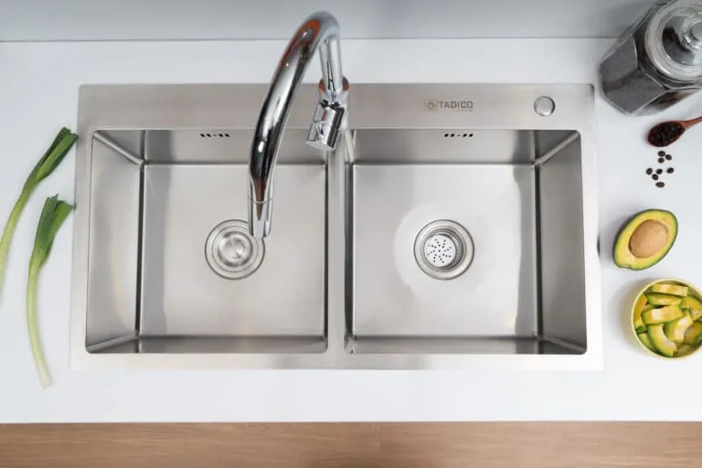 Hình ảnh thực tế chậu bếp 2 hố đúc Tadico LUX.C.82.45.3.MB2