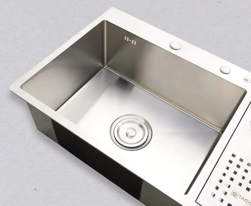 Hình ảnh thực tế chậu đúc 1 hố 1 bàn Tadico LUX.D.76.48.4.140