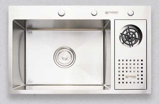 Hình ảnh thực tế chậu rửa chén 1 hố 1 bàn Tadico LUX.D.76.48.4.140