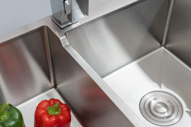 Hình ảnh thực tế chậu đúc 2 hố lệch Tadico LUX.L.82.45.2