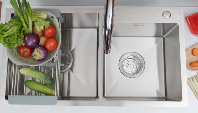 Hình ảnh thực tế chậu inox 2 hố lệch Tadico LUX.L.82.45.3.MB2