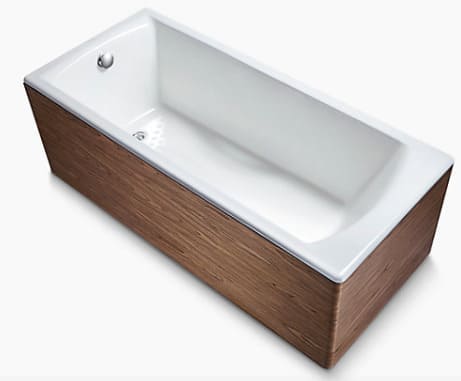 Bồn tắm gang tráng men đặt sàn yếm gỗ kèm thanh vịn 1.7m Kohler Biove K-99205T-E63/C38/C36