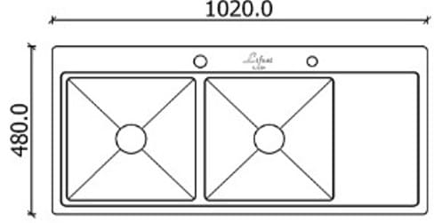 Bản vẽ kỹ thuật chậu đúc 2 hố 1 bàn SUS304 Lifusi VNS-10248CB