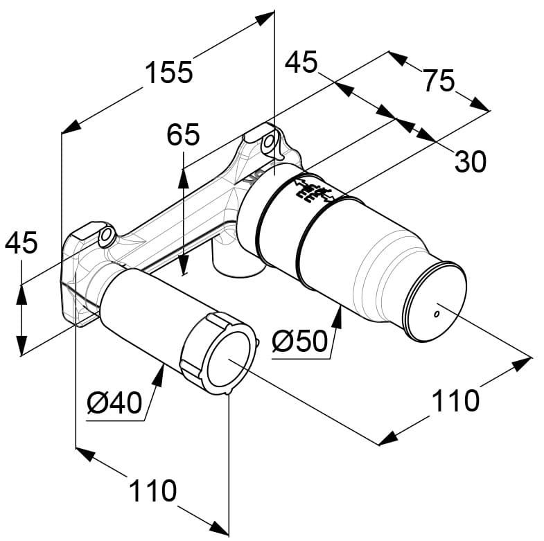 Bản vẽ kỹ thuật cục âm tường van khóa Kludi Đức 38243