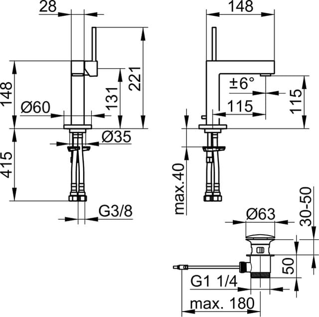Bản vẽ kỹ thuật vòi rửa mặt Keuco 59004010000