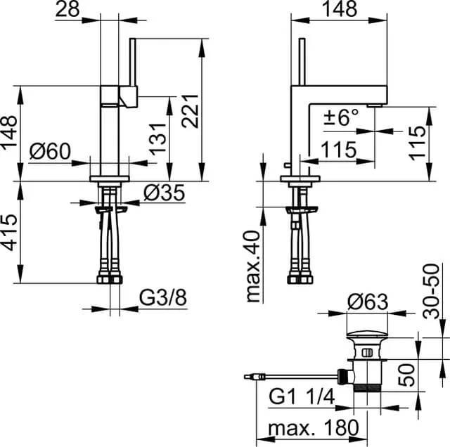 Bản vẽ kỹ thuật vòi rửa mặt Keuco 59004010000