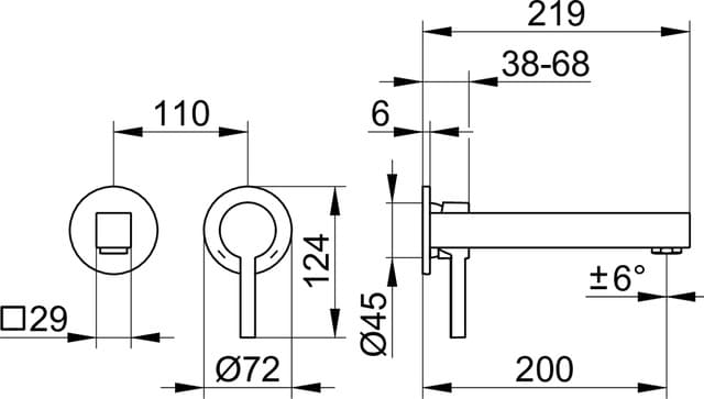 Bản vẽ kỹ thuật vòi rửa mặt âm tường Keuco 59016010201