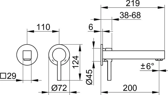 Bản vẽ kỹ thuật vòi rửa mặt âm tường Keuco 59016010202