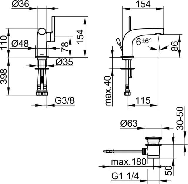 Bản vẽ kỹ thuật vòi rửa mặt 1 chân Keuco 51504130000