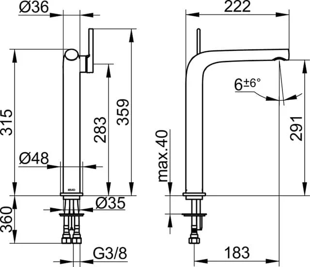 Bản vẽ kỹ thuật vòi rửa mặt 1 chân Keuco 51502030103