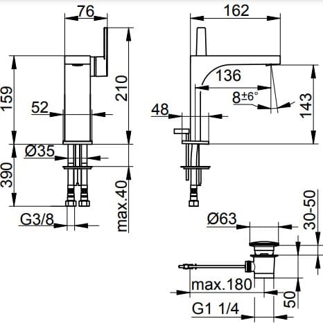 Bản vẽ kỹ thuật vòi rửa mặt 1 chân Keuco 51102130000