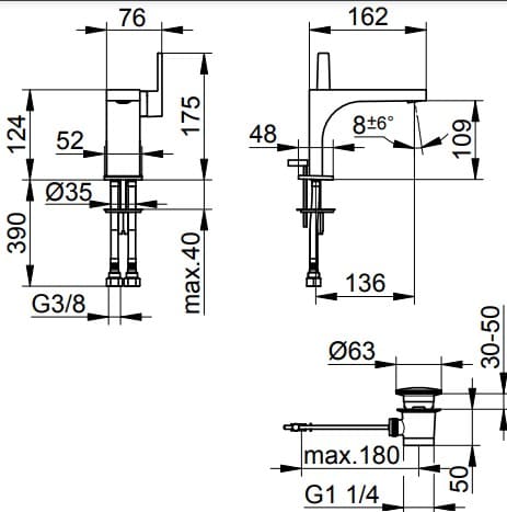 Bản vẽ kỹ thuật vòi rửa mặt 1 chân Keuco 51104010000