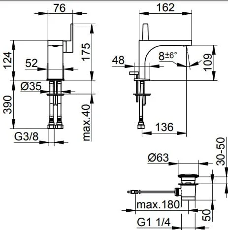 Bản vẽ kỹ thuật vòi rửa mặt 1 chân Keuco 51104010000