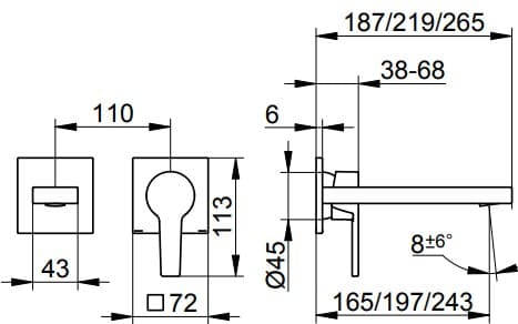 Bản vẽ kỹ thuật vòi lavabo âm tường Keuco 51116030201