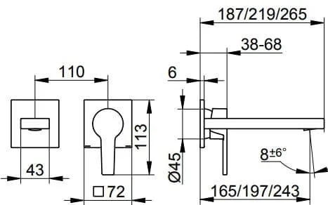 Bản vẽ kỹ thuật vòi lavabo âm tường Keuco 51116030201
