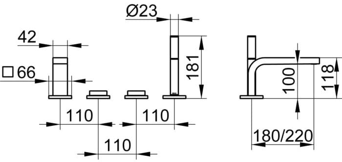 Bản vẽ kỹ thuật của sen vòi bồn tắm gắn bồn Keuco 51130010100