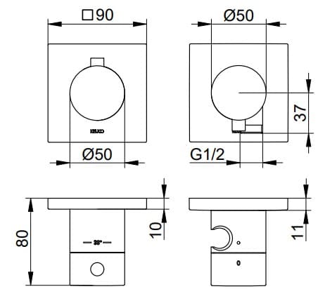 Bản vẽ kỹ thuật bộ trộn âm Keuco 51153031222
