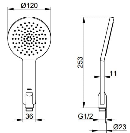 Bản vẽ kỹ thuật bát sen tắm cầm tay Keuco 51180130300
