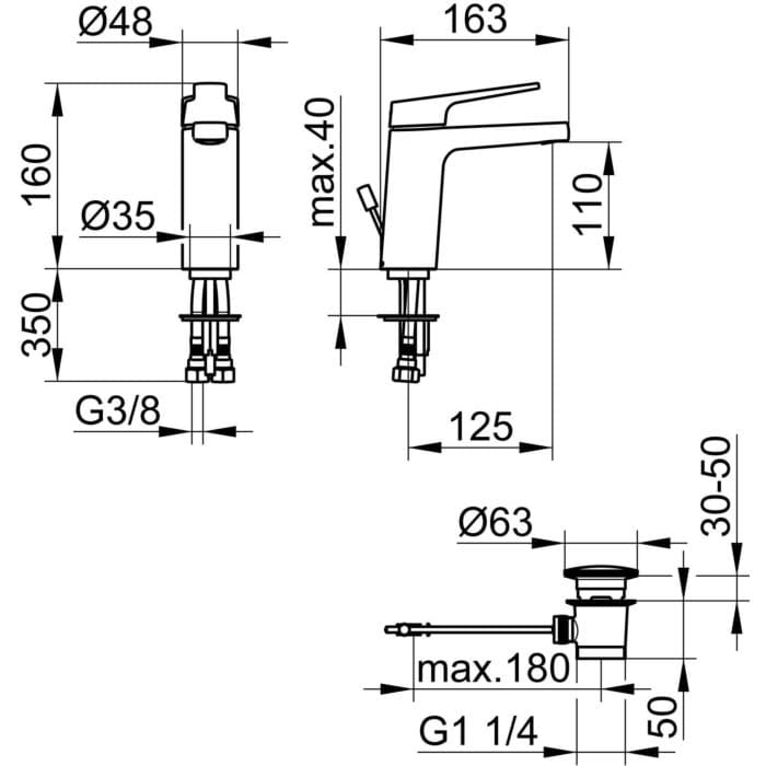 Bản vẽ kỹ thuật vòi rửa mặt 1 chân Keuco 52702010000