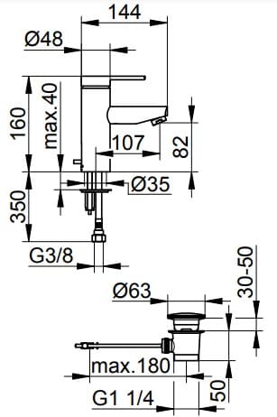 Bản vẽ kỹ thuật vòi rửa mặt 1 chân Keuco 53902010000