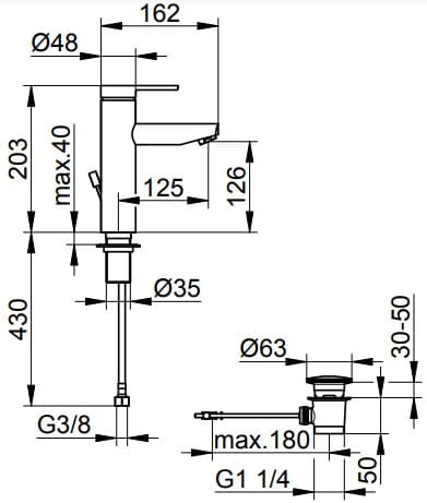 Bản vẽ kỹ thuật vòi rửa mặt 1 chân Keuco 53902010002