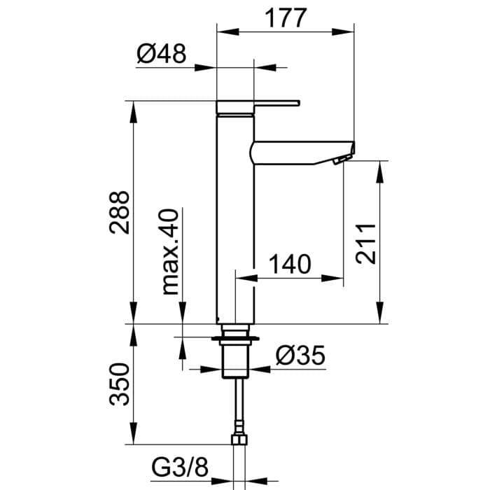 Bản vẽ kỹ thuật vòi rửa mặt 1 chân Keuco 53902010103