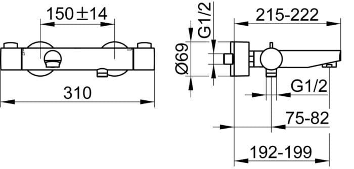 Bản vẽ kỹ thuật bộ trộn sen tắm Keuco 53920010100