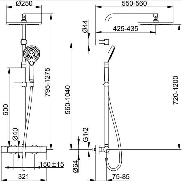 Bản vẽ kỹ thuật vòi sen tắm đứng Keuco 53926012321