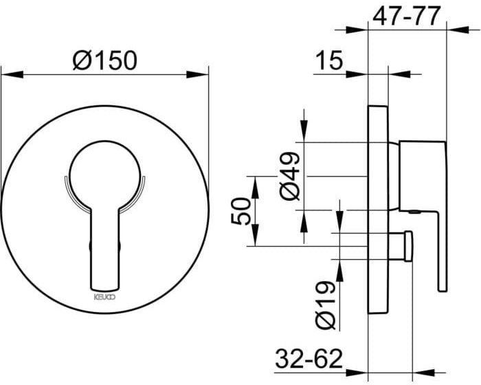 Bản vẽ kỹ thuật mặt nạ bộ trộn âm tường Keuco Đức 53972010181