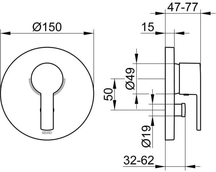 Bản vẽ kỹ thuật mặt nạ bộ trộn âm tường Keuco Đức 53972010181
