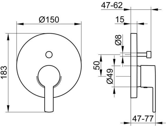 Bản vẽ kỹ thuật mặt nạ bộ trộn âm tường Keuco Đức 53972010281