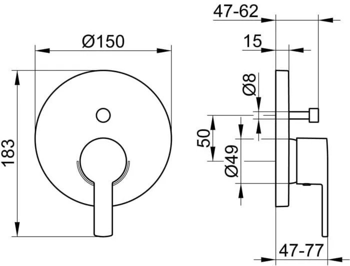 Bản vẽ kỹ thuật mặt nạ bộ trộn âm tường Keuco Đức 53972010281