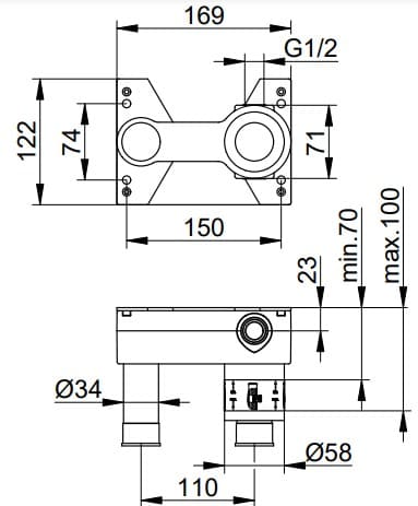Bản vẽ kỹ thuật bộ trộn vòi sen âm tường Keuco 59916000070
