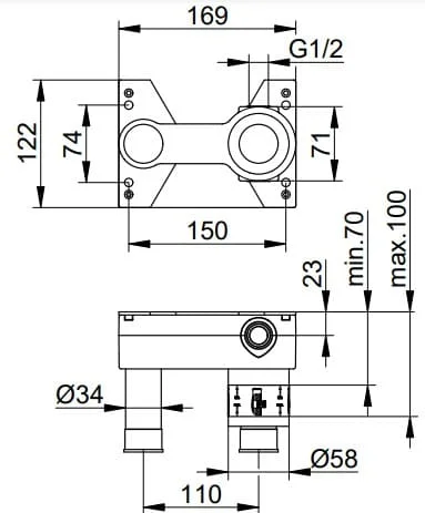 Bản vẽ kỹ thuật bộ trộn vòi sen âm tường Keuco 59916000070