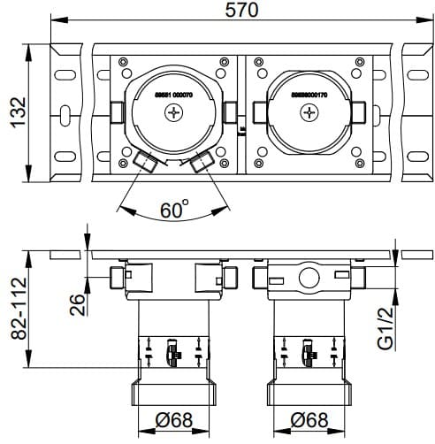 Bản vẽ kỹ thuật bộ trộn vòi sen âm tường Keuco 59953002170