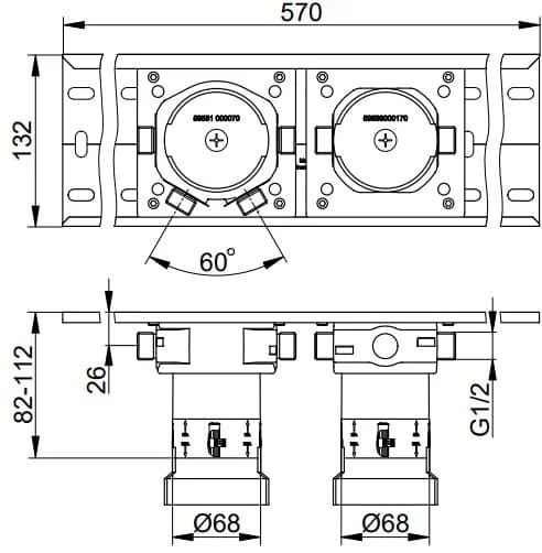 Bản vẽ kỹ thuật bộ trộn vòi sen âm tường Keuco 59953002170