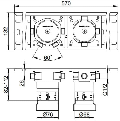 Bản vẽ kỹ thuật bộ trộn vòi sen âm tường Keuco 59953003170