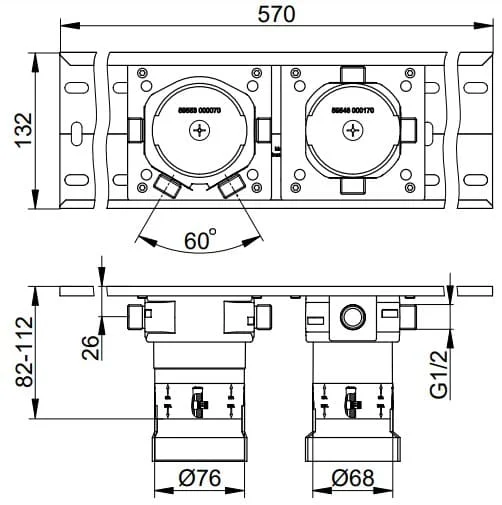 Bản vẽ kỹ thuật bộ trộn vòi sen âm tường Keuco 59953003170