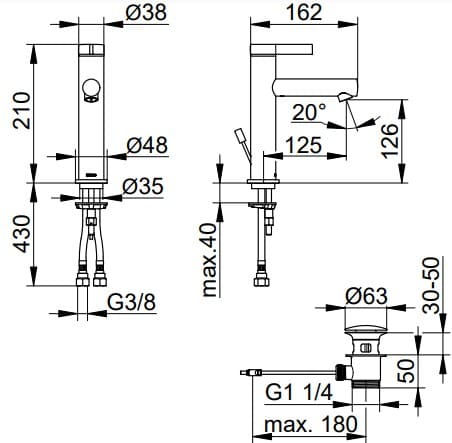 Bản vẽ kỹ thuật vòi rửa mặt 1 chân Keuco 59501371001
