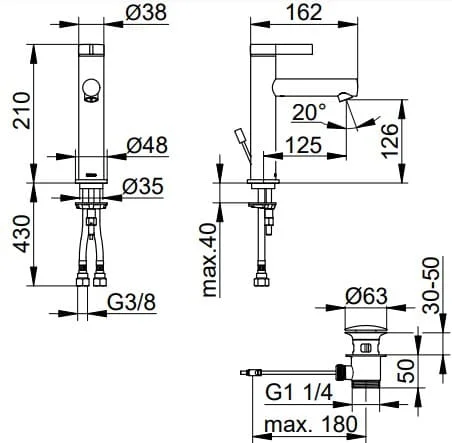 Bản vẽ kỹ thuật vòi rửa mặt 1 chân Keuco 59501011001