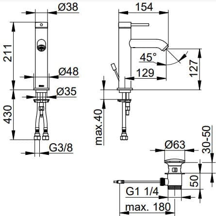 Bản vẽ kỹ thuật vòi rửa mặt 1 chân Keuco 59501372001