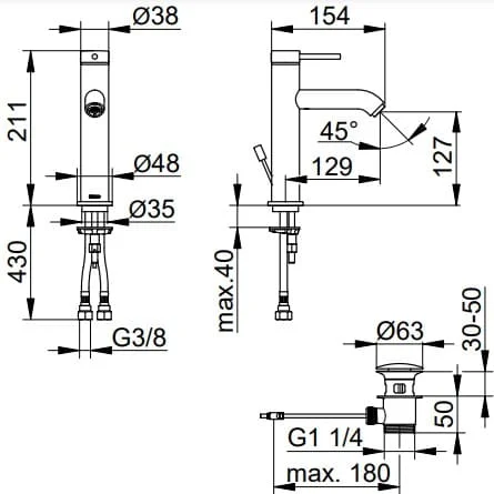 Bản vẽ kỹ thuật vòi rửa mặt 1 chân Keuco 59501372001