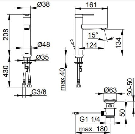 Bản vẽ kỹ thuật vòi rửa mặt 1 chân Keuco 59501373001