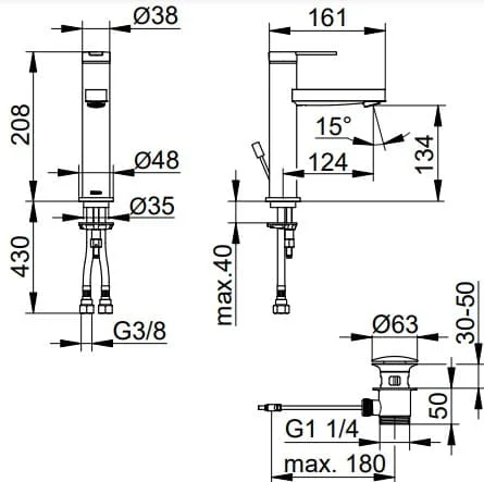 Bản vẽ kỹ thuật vòi rửa mặt 1 chân Keuco 59501373001