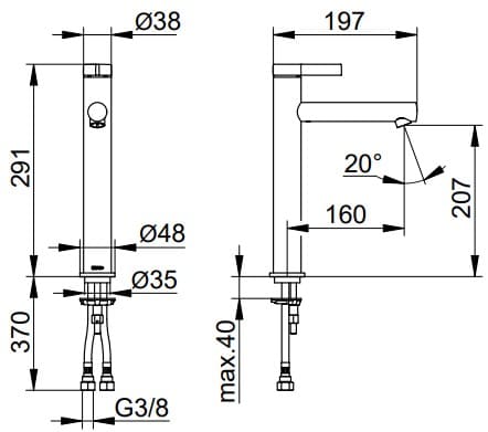 Bản vẽ kỹ thuật vòi rửa mặt 1 chân Keuco 59510371100
