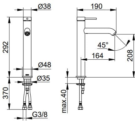 Bản vẽ kỹ thuật vòi rửa mặt 1 chân Keuco 59510372100