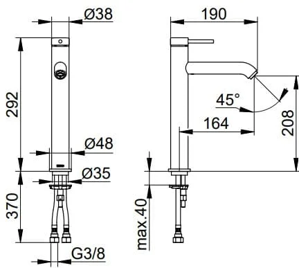 Bản vẽ kỹ thuật vòi rửa mặt 1 chân Keuco 59510372100